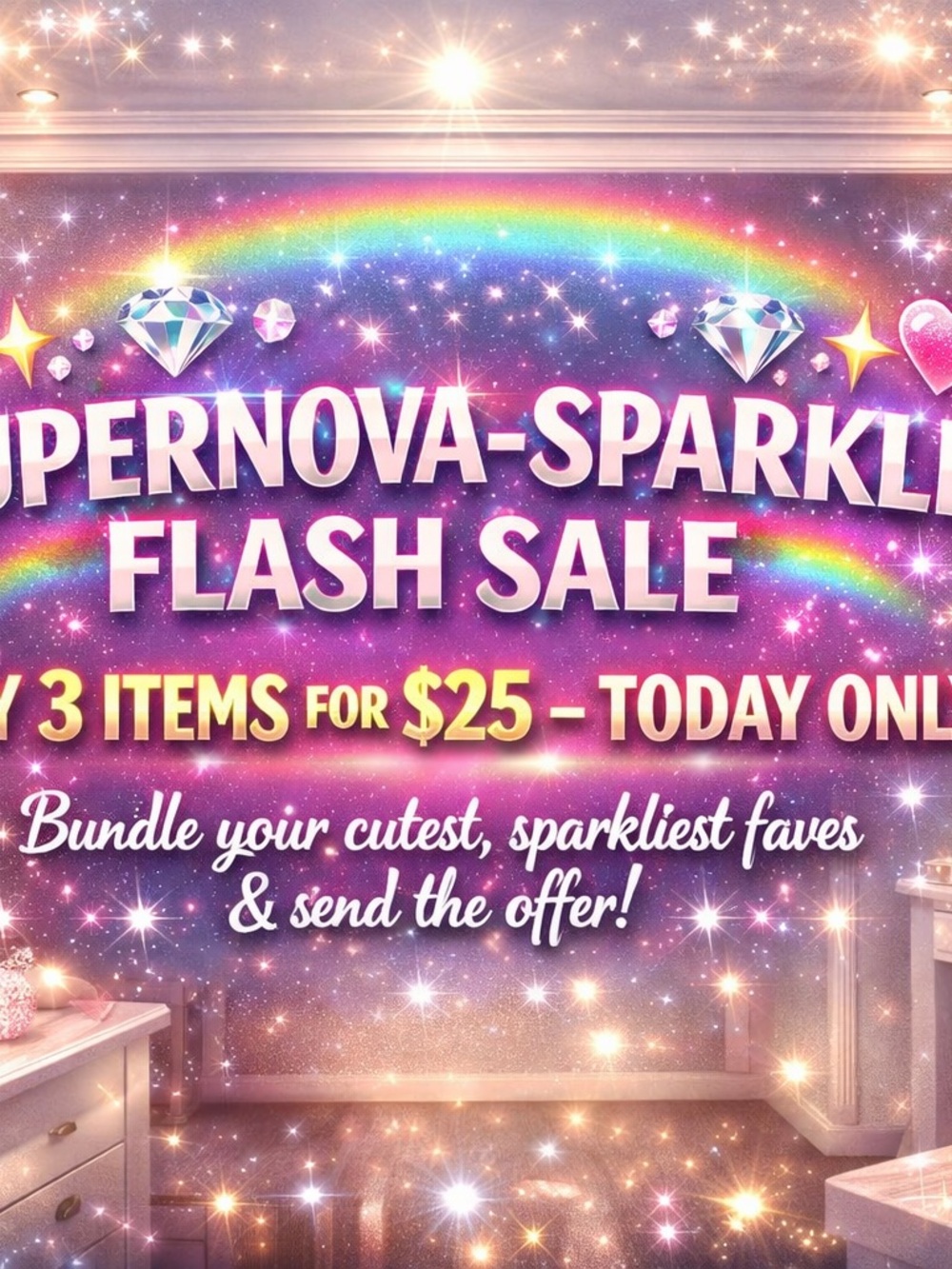Flash Sale Party Backdrop - Pink Rainbow Glitter